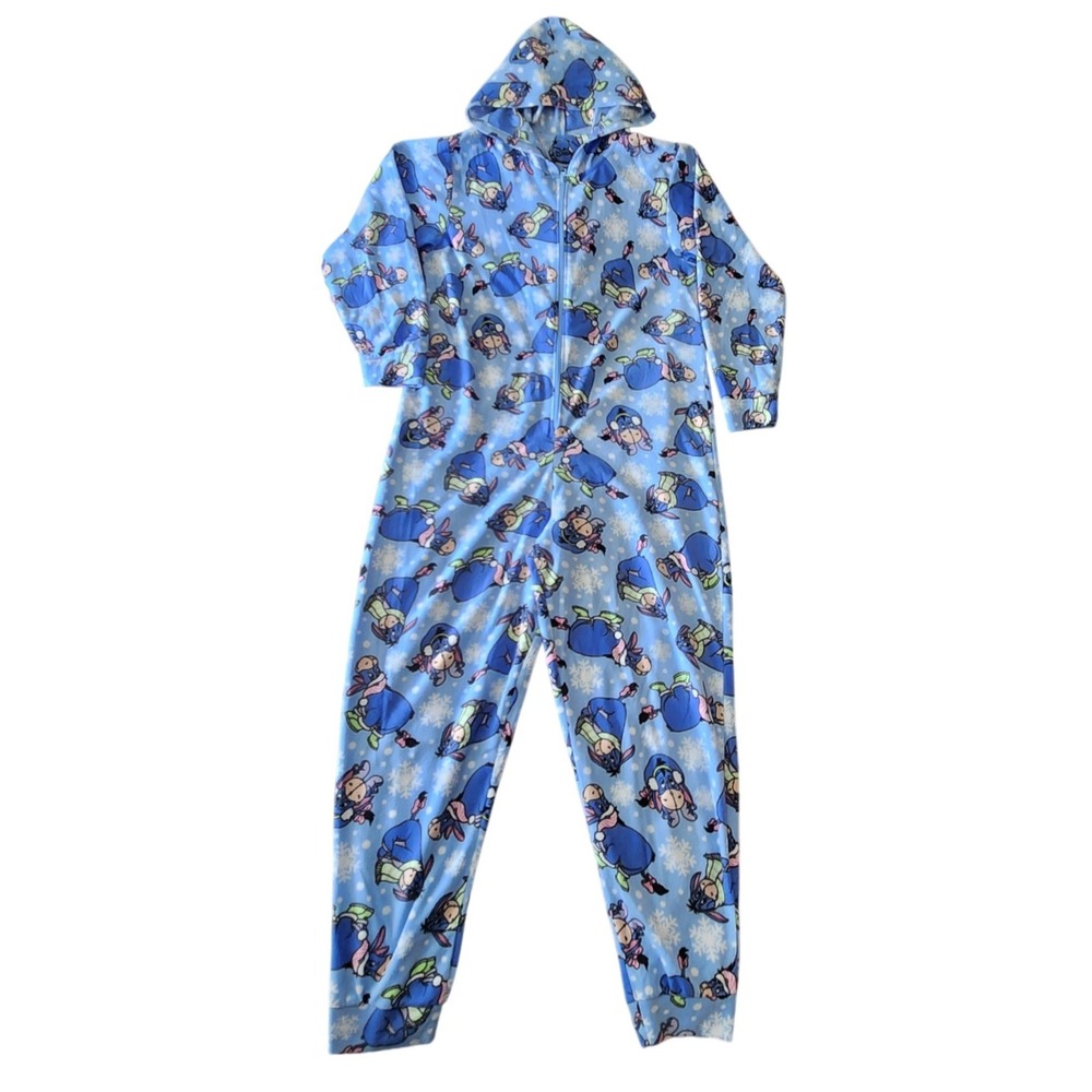Disney Eeyore Union PJ Suit Women XL Blue Eeyore Fleece Snowflake Loungewear